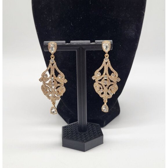 Gemma Layne Openwork Statement Drop Dangle Chandelier Earrings Gold Tone - Picture 1 of 9